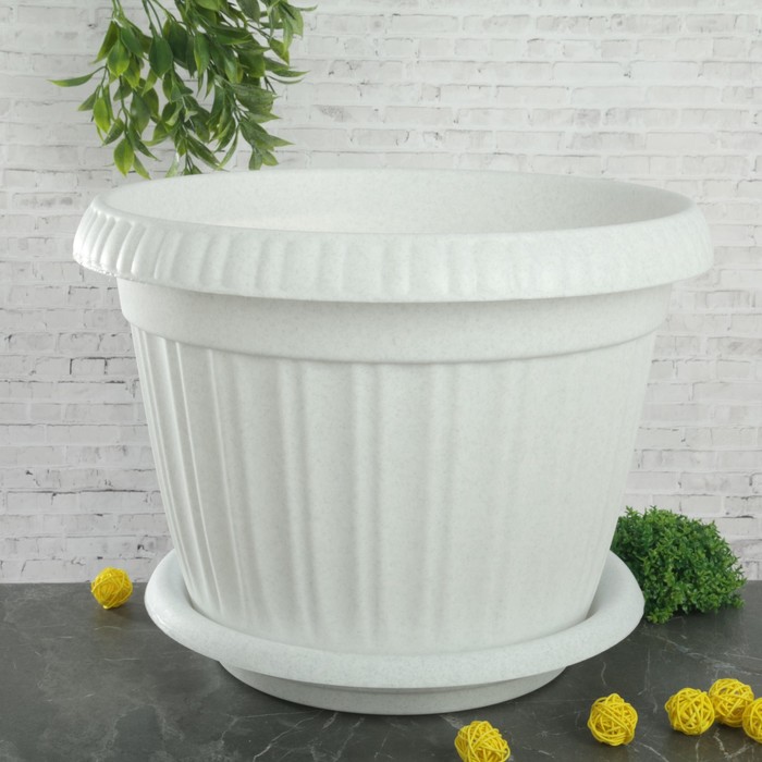 Горшок для цветов с подставкой, d=42 см "Таити", цвет мраморный