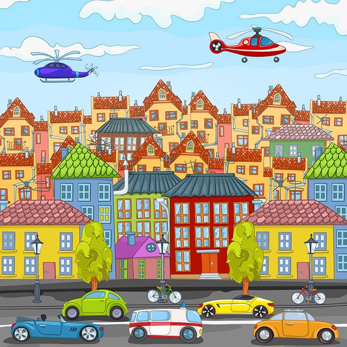 Фотообои "Мультяшный город" (состоит из 3 частей), 2,7 х 2,7м