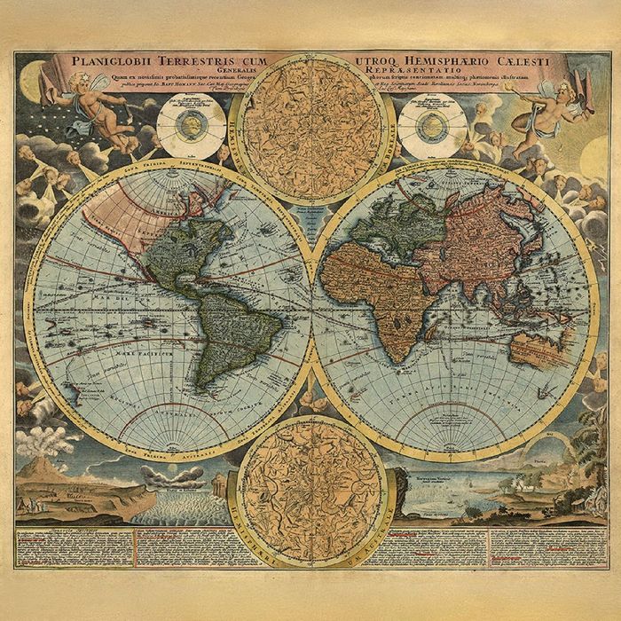 Фотообои "Древняя карта" (состоит из 3 частей), 2,7 х 2,7м