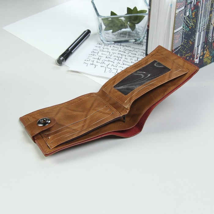 Портмоне мужское на магните "Дэвид", 3 отдела, отдел для карт, 1 наружный карман, коричневое