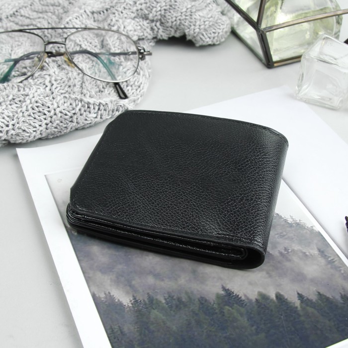 Портмоне мужское на магните "Шон", 2 отдела, отдел для карт, чёрное