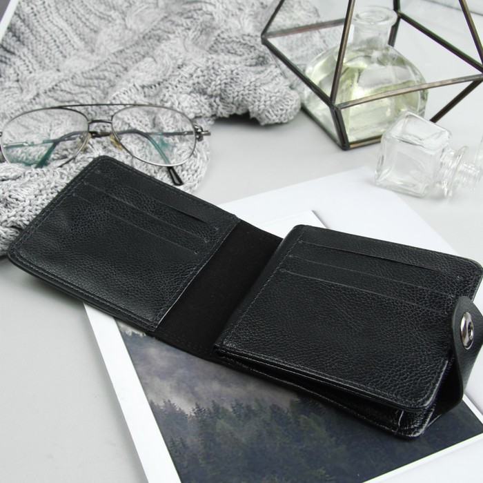 Портмоне мужское на магните "Шон", 2 отдела, отдел для карт, чёрное