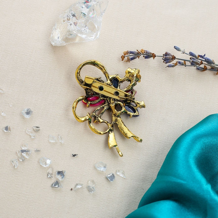 Брошь "Цветок" завитки, цвет МИКС в чернёном золоте