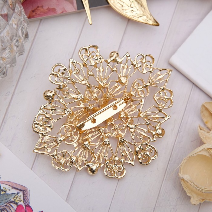 Брошь "Ромб" ажурный, цвет белый в золоте