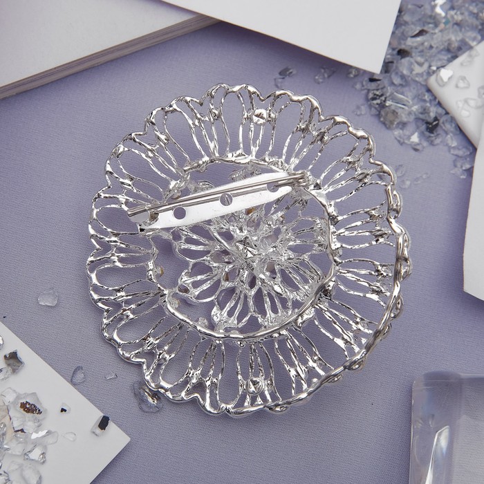 Брошь "Круг" жемчужина с ажуром, цвет белый в серебре