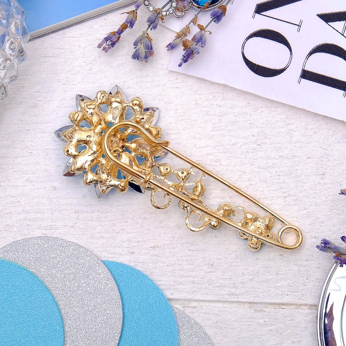 Булавка "Цветок" летний, 8,5 см, цвет голубой в золоте