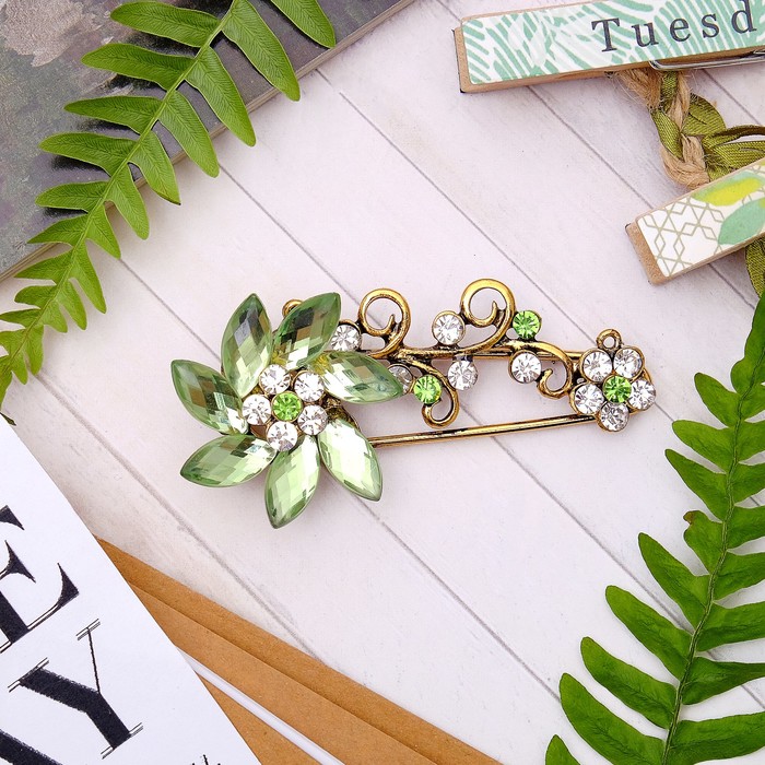 Булавка "Цветок" летний, 7 см, цвет светло-зелёный в чернёном золоте