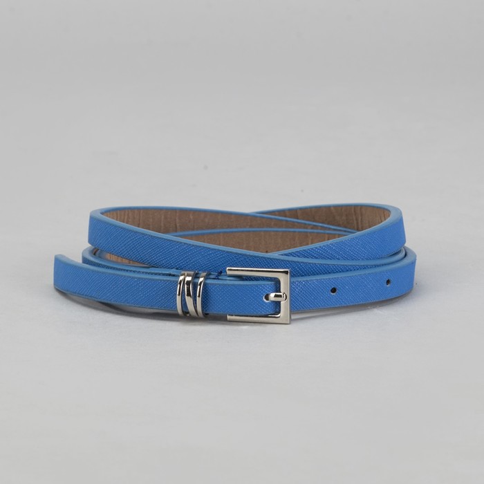 Ремень женский, рябь, пряжка, хомут - металл, ширина - 1см, синий