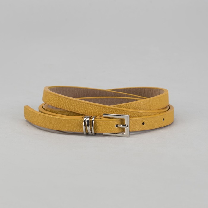 Ремень женский, рябь, пряжка, хомут - металл, ширина - 1см, горчичный
