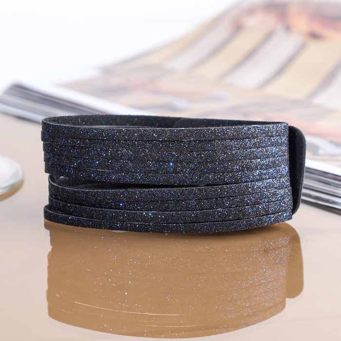 Браслет кожа "Дискотека" широкий, цвет синий