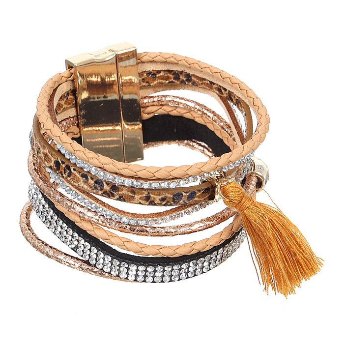 Браслет кожа "Блеск ночи" широкий, кисть, цвет золотой