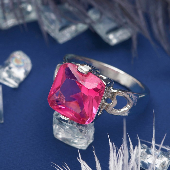 Кольцо "Ассорти" квадрат, цвет розовый в серебре, размер 17,18,19 МИКС