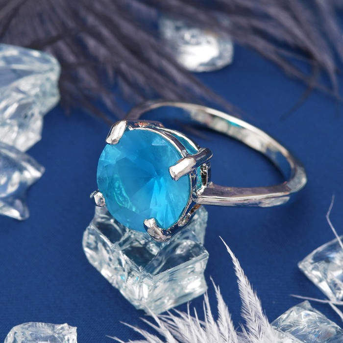 Кольцо "Ассорти" круг, цвет голубой в серебре, размер 17,18,19 МИКС