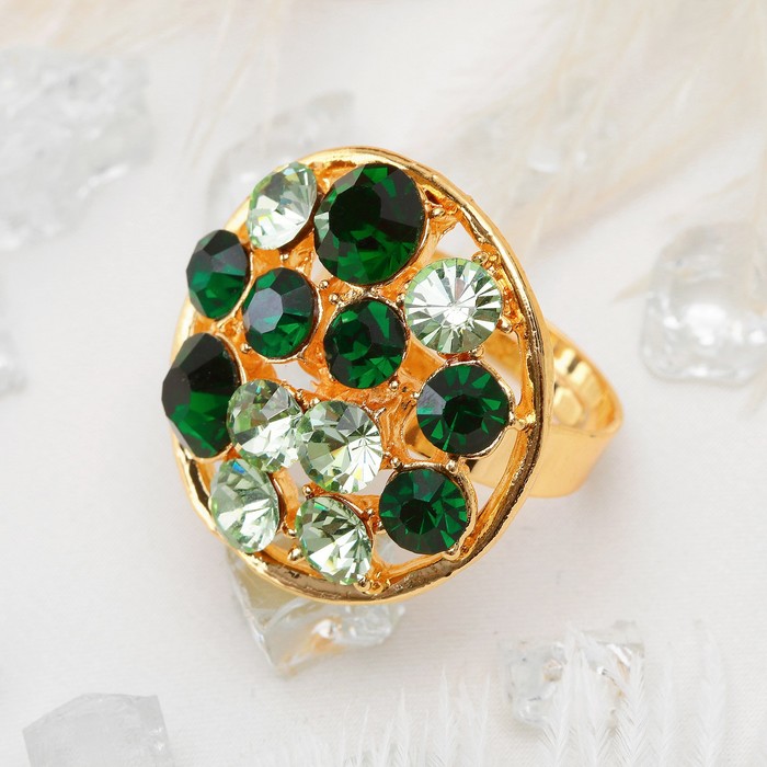 Кольцо "Круг роскоши", цвет зелёный в золоте, безразмерное