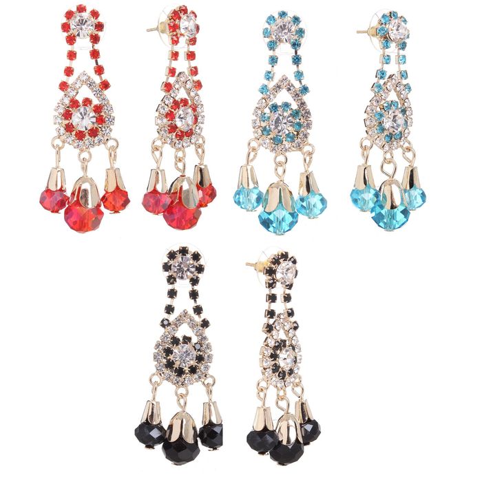 Серьги висячие со стразами "1000 и 1 ночь" капли, цвет МИКС