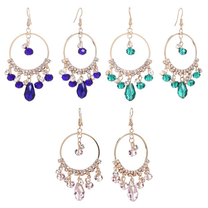 Серьги висячие со стразами "1000 и 1 ночь" круг с подвесами, цвет МИКС