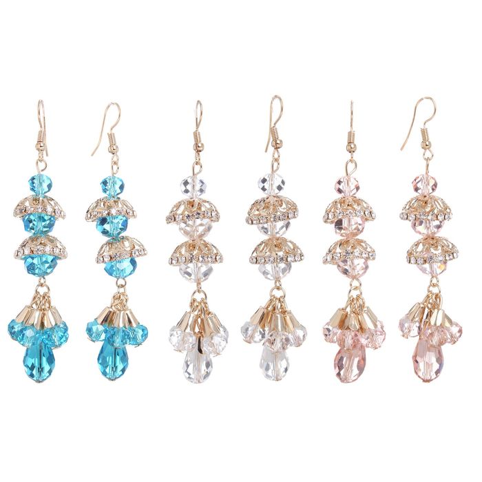 Серьги висячие со стразами "1000 и 1 ночь" многоярусные, цвет МИКС