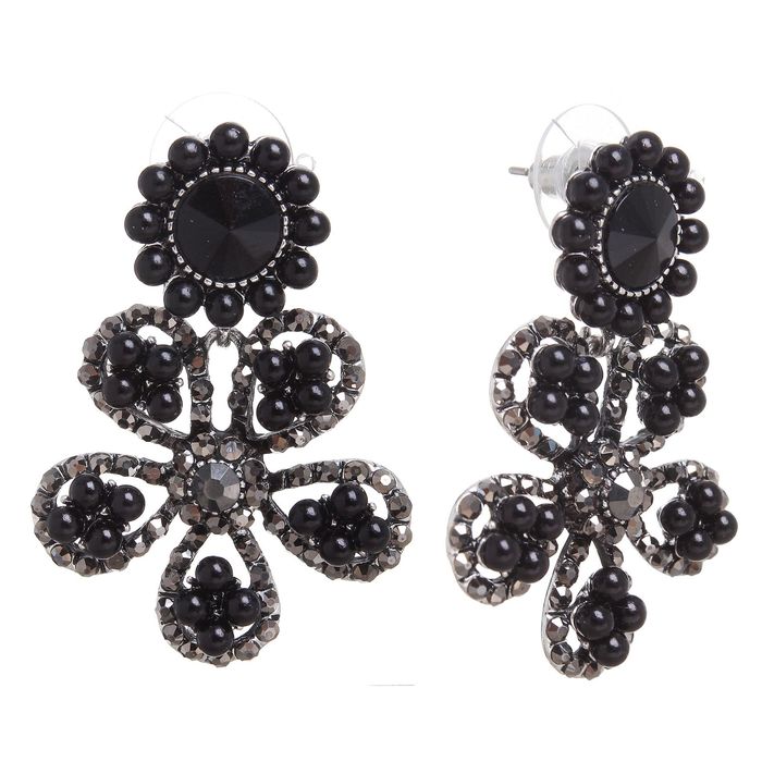 Серьги с жемчугом "Цветы ромашки", цвет черно-серый