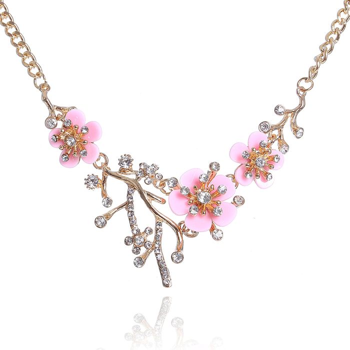 Колье "Цветущий сад" цветок, цвет розовый в золоте