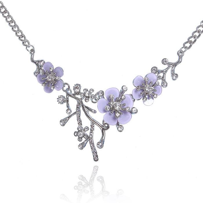 Колье "Цветущий сад" цветок, цвет сиреневый в серебре