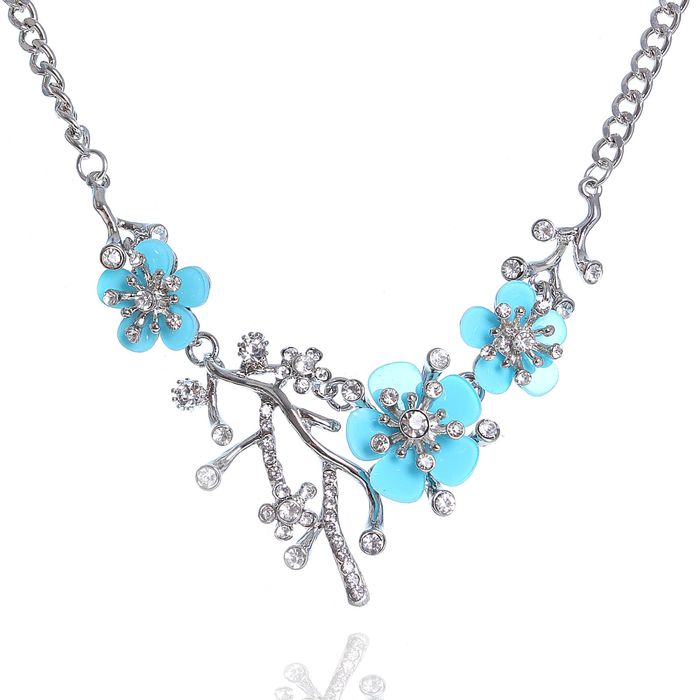 Колье "Цветущий сад" цветок, цвет голубой в серебре