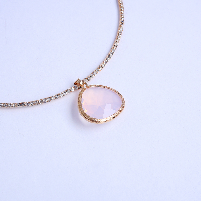 Кулон на гривне "Искры света" капля, под розовый кварц