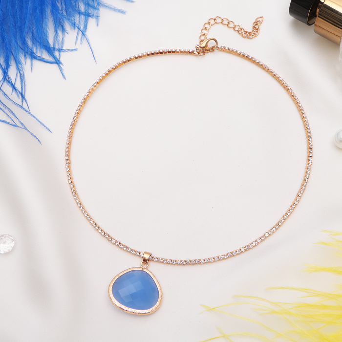 Кулон на гривне "Искры света" капля, под аквамарин