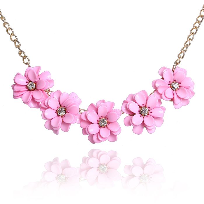 Колье "Цветочное настроение" георгины малые, цвет розовый в золоте