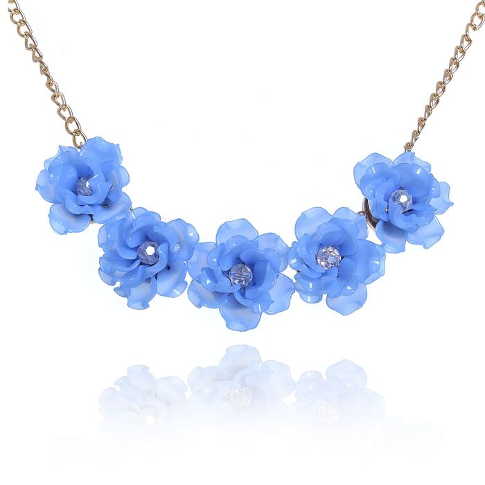 Колье "Цветочное настроение" чайная роза, цвет синий