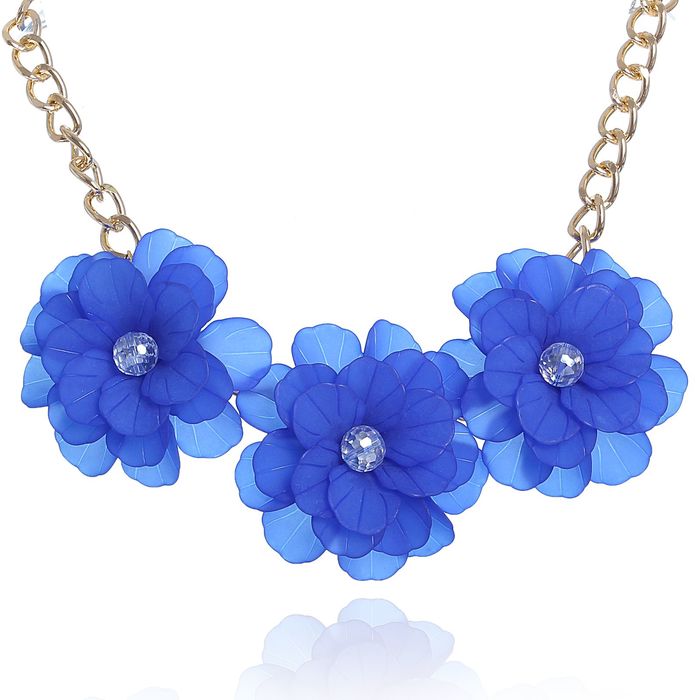 Колье "Цветочное настроение" георгины, цвет синий