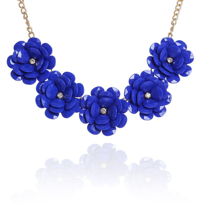 Колье "Цветочное настроение" георгины пышные, цвет синий