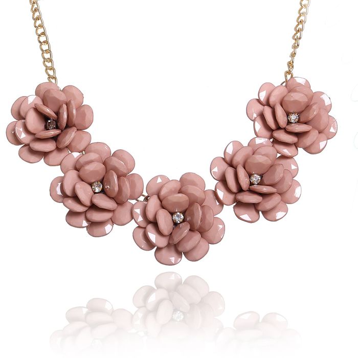 Колье "Цветочное настроение" георгины пышные, цвет кофейный