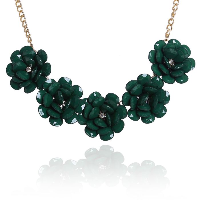 Колье "Цветочное настроение" георгины пышные, цвет зеленый