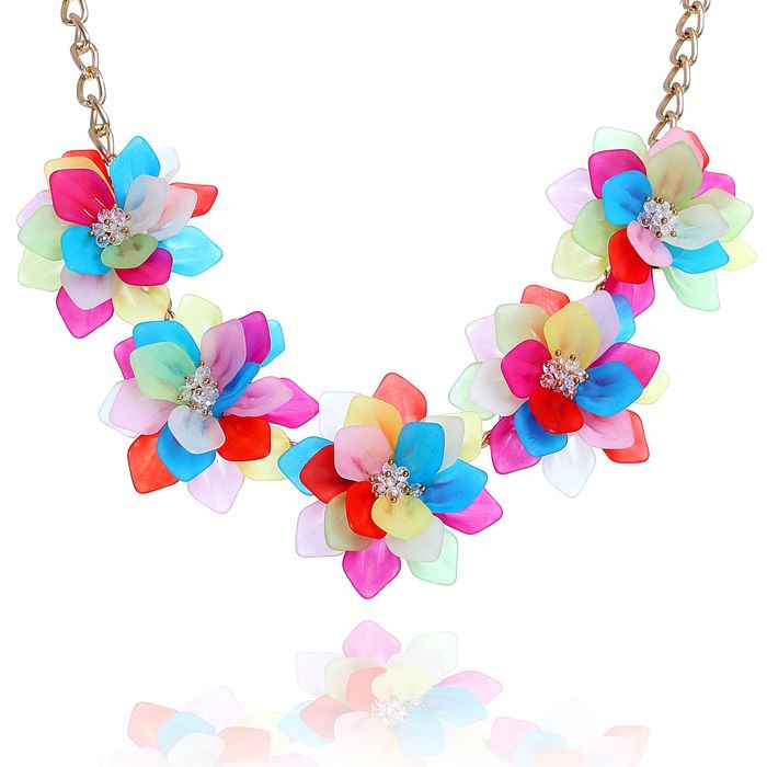 Колье "Цветочное настроение" камелия, цветное