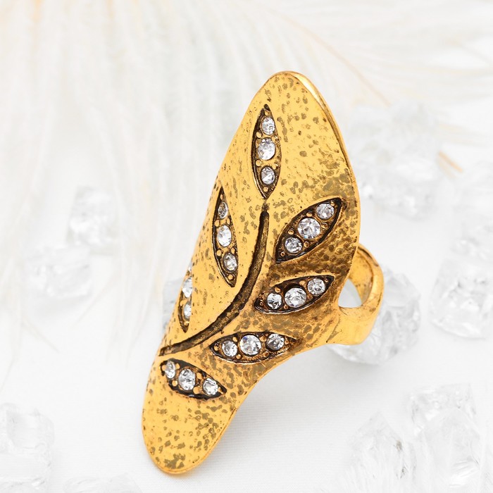 Кольцо "Веточка" на пластине с гравировкой, цвет чернёного золота, размер 17,18,19 МИКС