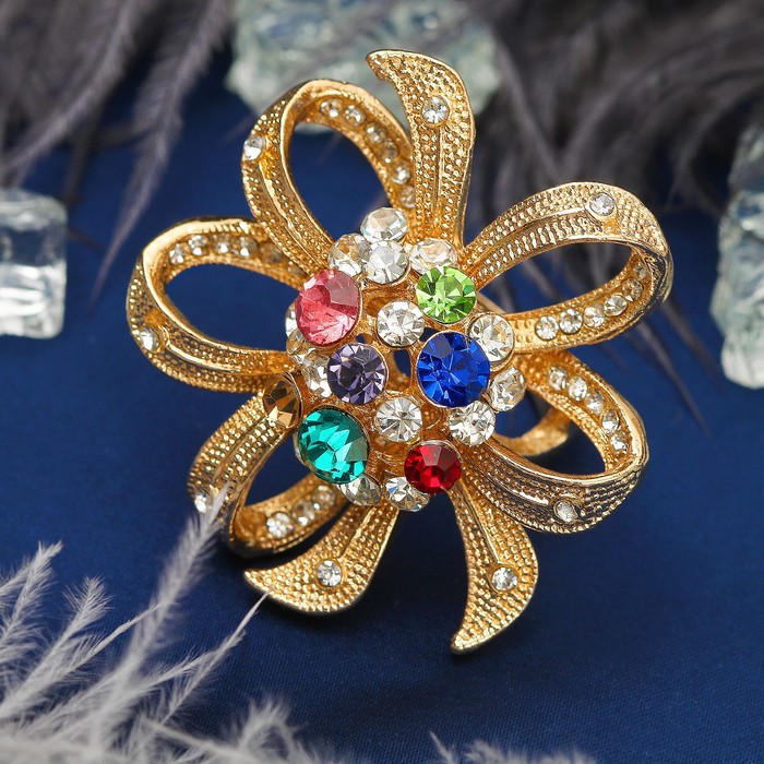 Кольцо "Роскошь королевы" цветок, цветное в золоте, размер 17,18,19 микс