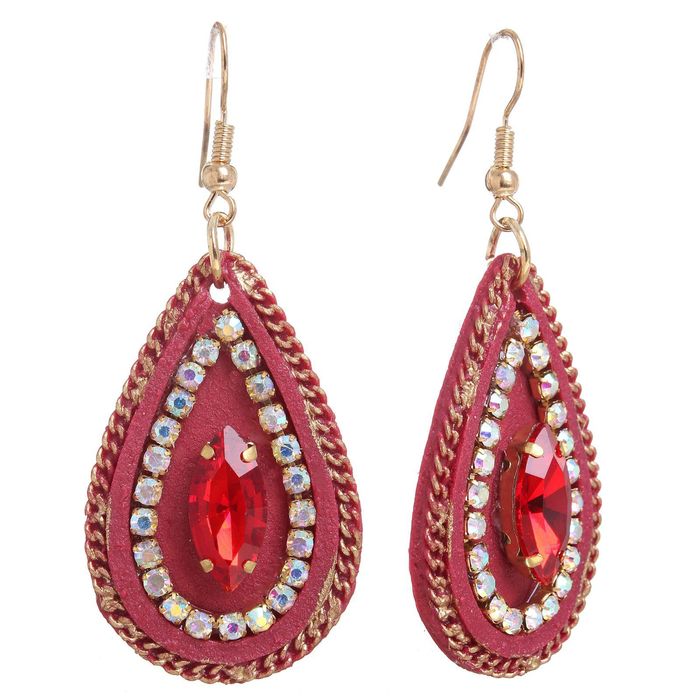 Серьги винтаж "Роскошь" капля, красно-радужный в золоте