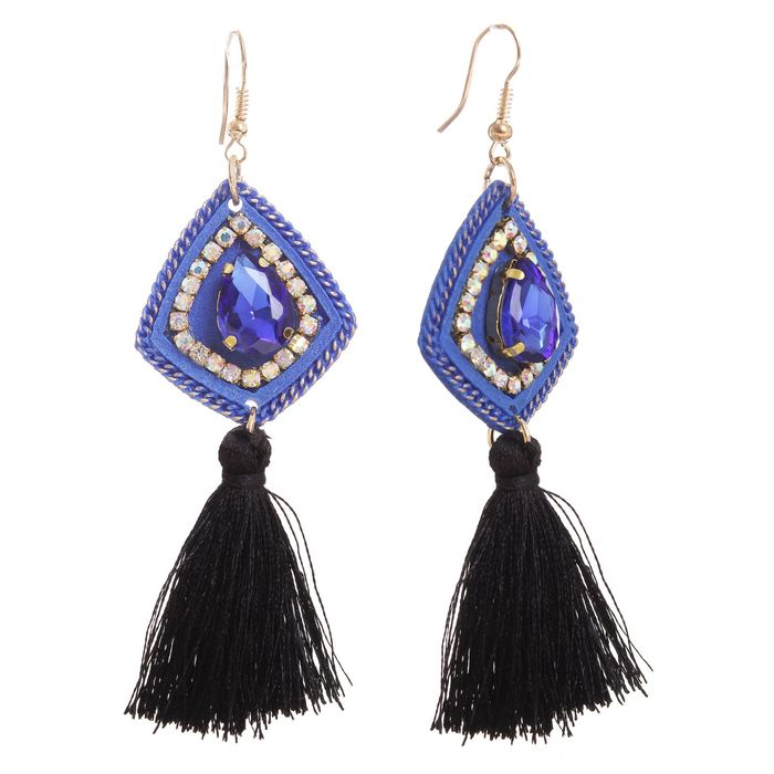 Серьги ассорти "Роскошь" ромб с кистью, цвет сине-черный в золоте