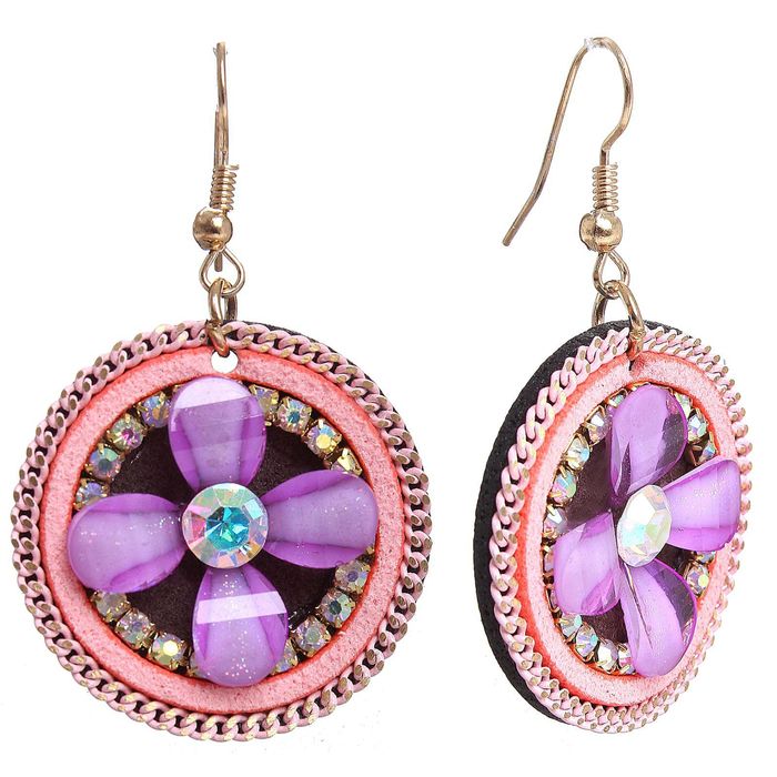 Серьги винтаж "Роскошь" круг с цветком, цвет розово-фиолетовый в золоте