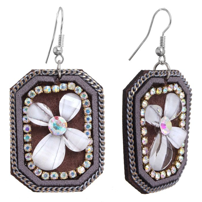 Серьги винтаж "Роскошь" шестигранник с цветком, цвет серый в серебре