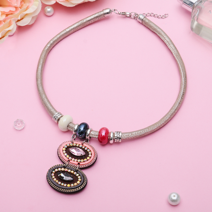 Кулон на декоративной основе "Роскошь" два овала поперечных, цвет серо-розовый