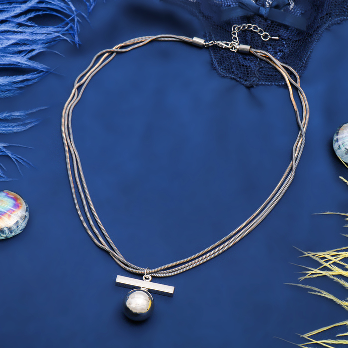 Кулон "Шар" с прямоугольником, цвет серый, 45см