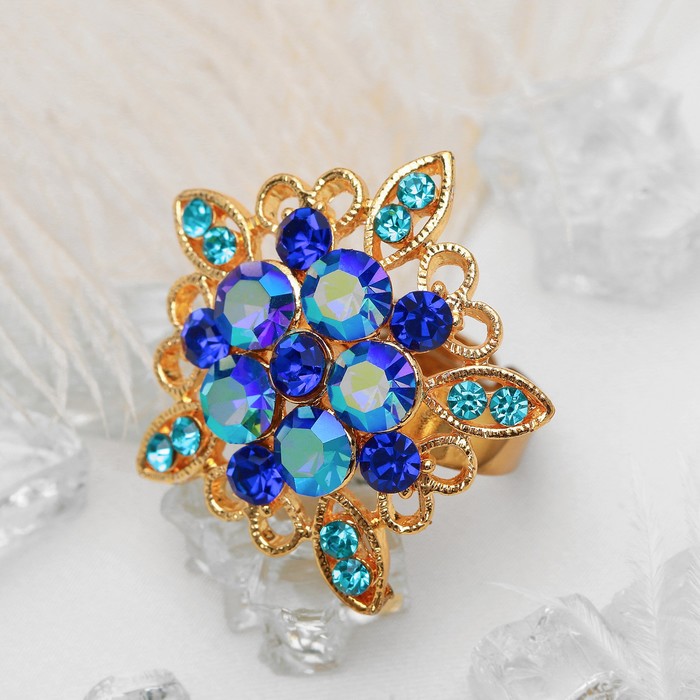 Кольцо "Цветок" пятилистник ромашка, цвет голубой в золоте, безразмерное