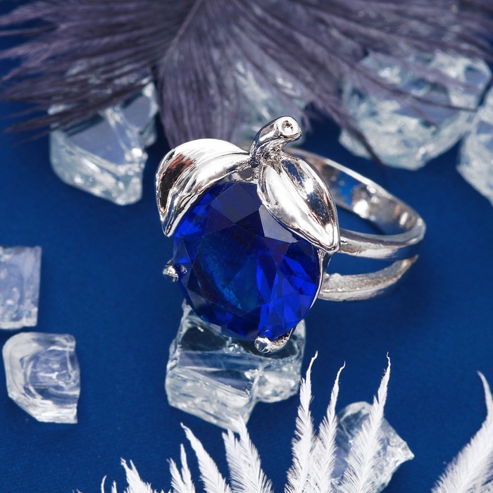 Кольцо "Матовая роскошь" яблоко, цвет синий в серебре, размер 17,18,19 МИКС