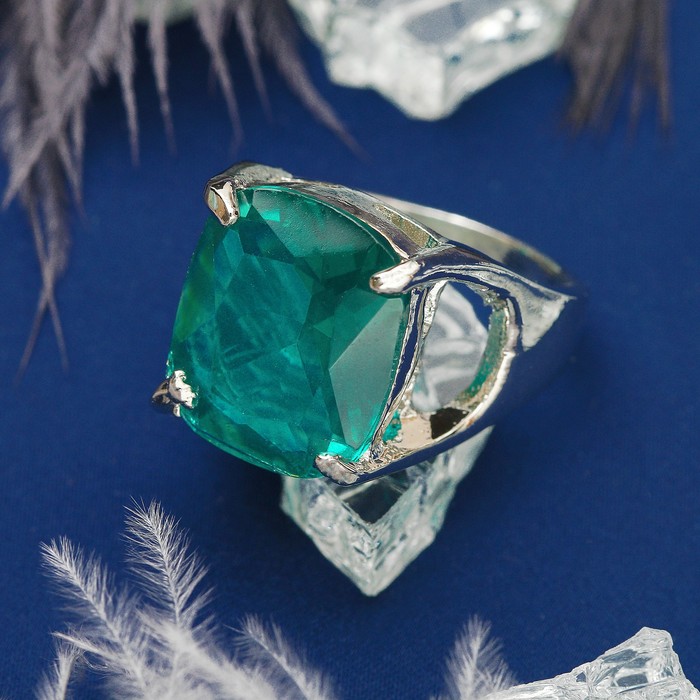 Кольцо "Матовая роскошь" прямоугольник, цвет морской в серебре, размер 17,18,19 МИКС