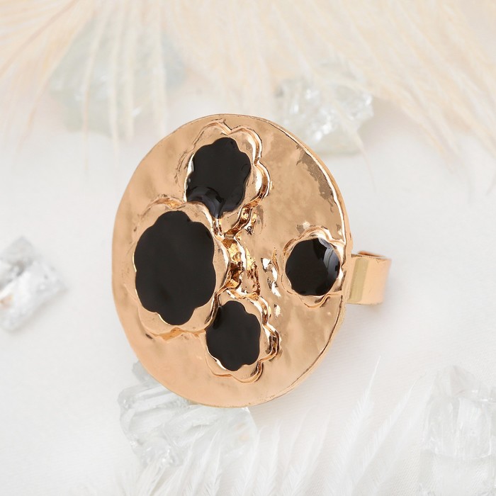 Кольцо "Сафари" леопард,, круг, цвет чёрный в золоте, безразмерное