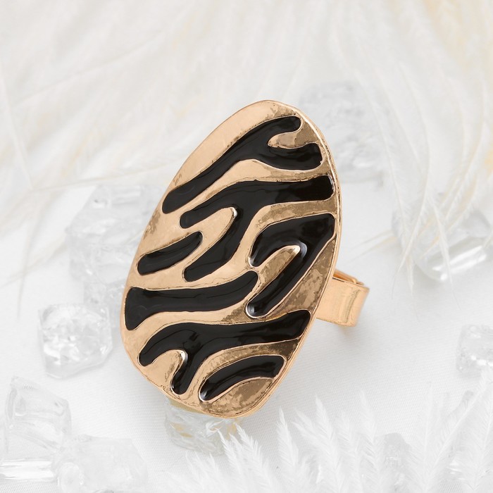 Кольцо "Овал" зебра, овал, цвет чёрный в золоте, безразмерное