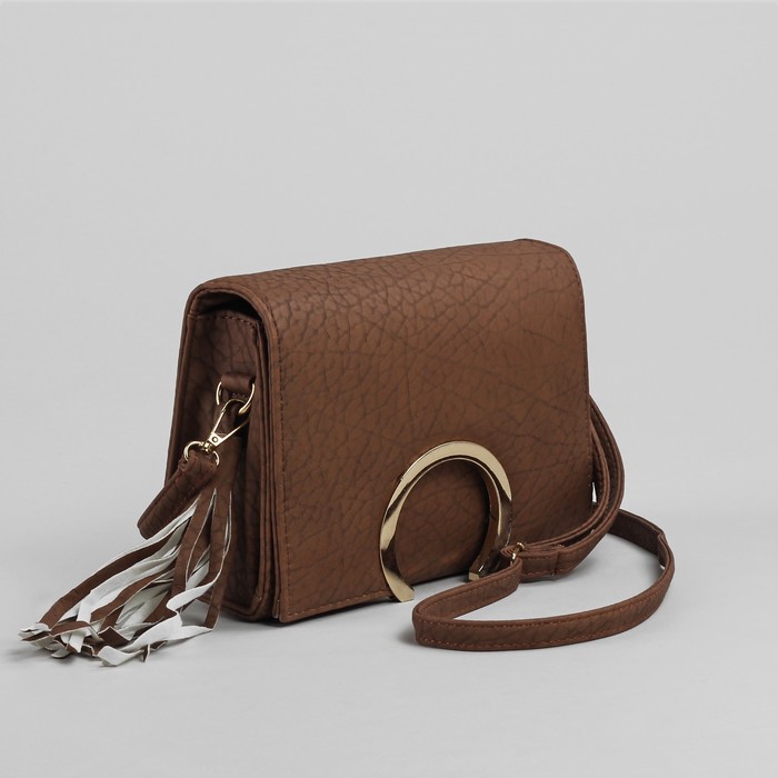 Сумка женская на клапане "Стиль", 1 отдел, длинный ремень, коричневая