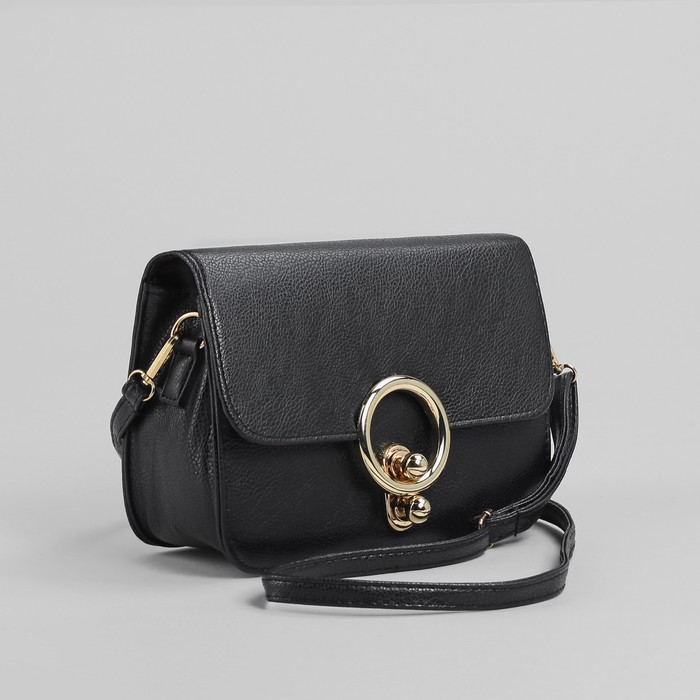 Сумка женская на клапане "Жаннет", 1 отдел, длинный ремень, чёрная