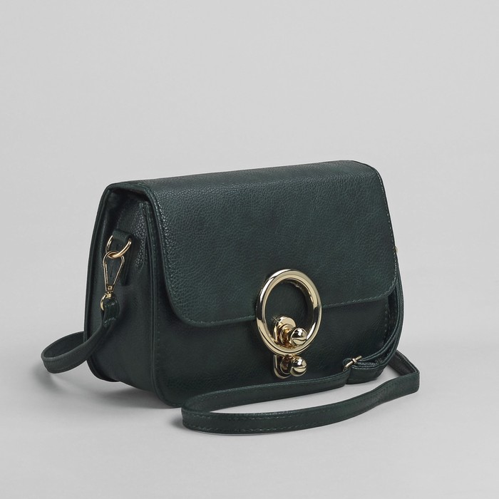 Сумка женская на клапане "Жаннет", 1 отдел, длинный ремень, зелёная